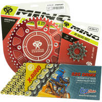 Mino / CZ 12-52T Beta RR 4ST 400-450 05-18 Gold X-Ring Chain and Red Alloy Sprocket Kit