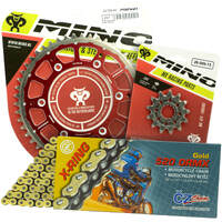 Mino/CZ 12-48T Beta RRS 350-500 17-22 Gold X-Ring Chain and Red Fusion Sprocket Kit