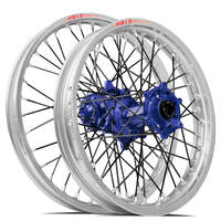 SM Pro / DID LT-X Honda CRF250 2014-2024/CRF450 2013-2024 21X1.60/19X2.15 Silver/Blue Wheel Set (Black Spokes)