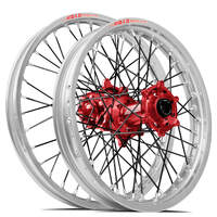 SM Pro / DID LT-X Honda CRF250 2014-2024/CRF450 2013-2024 21X1.60/19X2.15 Silver/Red Wheel Set (Black Spokes)
