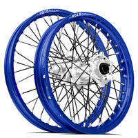 SM Pro / DID ST-X Yamaha WR250F 2003-2019 / WR450F 2003-2018 Blue/Silver Wheel Set (Black Spokes)