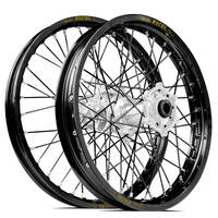 SM Pro / Excel Honda CR125-250 02-07/CRF250-450R/X 02-12 21X1.60/18X2.15 Black/Silver Wheel Set (Black Spokes)