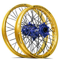 SM Pro Honda CRF250 2014-2024/CRF450 2013-2024 21X1.60/18X2.15 Gold/Blue Wheel Set (Black Spokes)