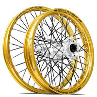 SM Pro Honda CRF250 2014-2024/CRF450 2013-2024 21X1.60/18X2.15 Gold/Silver Wheel Set (Black Spokes)