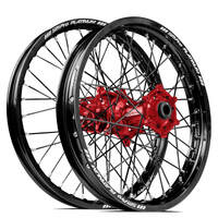 SM Pro Honda CRF250 2014-2024/CRF450 2013-2024 21X1.60/18X2.15 Black/Red Wheel Set (Black Spokes)