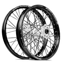 SM Pro Honda CRF250 2014-2024/CRF450 2013-2024 21X1.60/18X2.15 Black/Silver Wheel Set (Black Spokes)