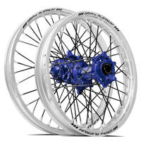 SM Pro Honda CRF250 2014-2024/CRF450 2013-2024 21X1.60/18X2.15 Silver/Blue Wheel Set (Black Spokes)