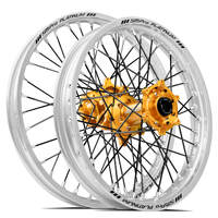 SM Pro Honda CRF250 2014-2024/CRF450 2013-2024 21X1.60/18X2.15 Silver/Gold Wheel Set (Black Spokes)