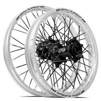 SM Pro Honda CRF250 2014-2024/CRF450 2013-2024 21X1.60/18X2.15 Silver/Black Wheel Set (Black Spokes)