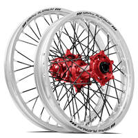 SM Pro Honda CRF250 2014-2024/CRF450 2013-2024 21X1.60/18X2.15 Silver/Red Wheel Set (Black Spokes)