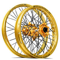 SM Pro Honda CR125-250 02-07/CRF250-450R/X 02-12 21X1.60/18X2.15 Gold/Gold Wheel Set (Black Spokes)