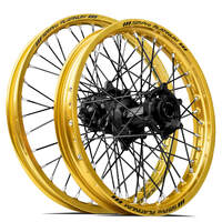 SM Pro Honda CR125-250 02-07/CRF250-450R/X 02-12 21X1.60/18X2.15 Gold/Black Wheel Set (Black Spokes)