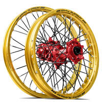 SM Pro Honda CR125-250 02-07/CRF250-450R/X 02-12 21X1.60/18X2.15 Gold/Red Wheel Set (Black Spokes)