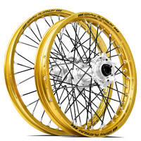 SM Pro Honda CR125-250 02-07/CRF250-450R/X 02-12 21X1.60/18X2.15 Gold/Sil Wheel Set (Black Spokes)