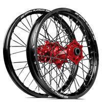 SM Pro Honda CR125-250 02-07/CRF250-450R/X 02-12 21X1.60/18X2.15 Black/Red Wheel Set (Black Spokes)