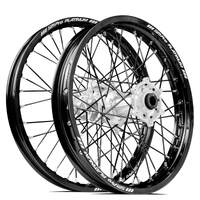 SM Pro Honda CR125-250 02-07/CRF250-450R/X 02-12 21X1.60/18X2.15 Black/Sil Wheel Set (Black Spokes)