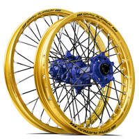SM Pro Kawasaki KX125-250/KXF250-450 2006-2024 21X1.60/18X2.15 Gold/Blue Wheel Set (Black Spokes)