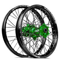 SM Pro Kawasaki KX125-250/KXF250-450 2006-2024 21X1.60/19X2.15 Black/Green Wheel Set (Black Spokes)